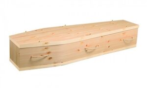 solid pine coffin with rope handles